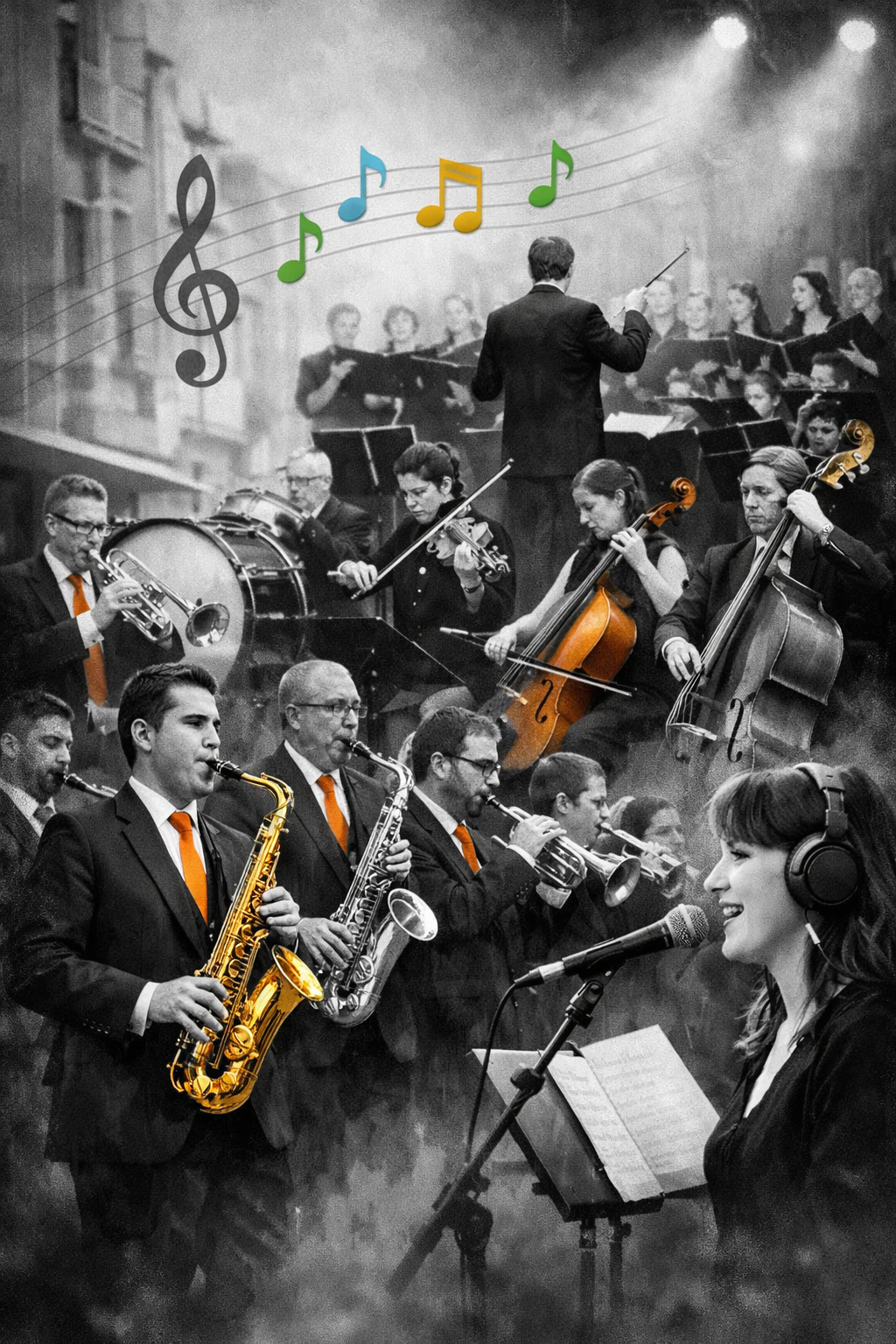 Fotografia d'una agrupació musical en actuació